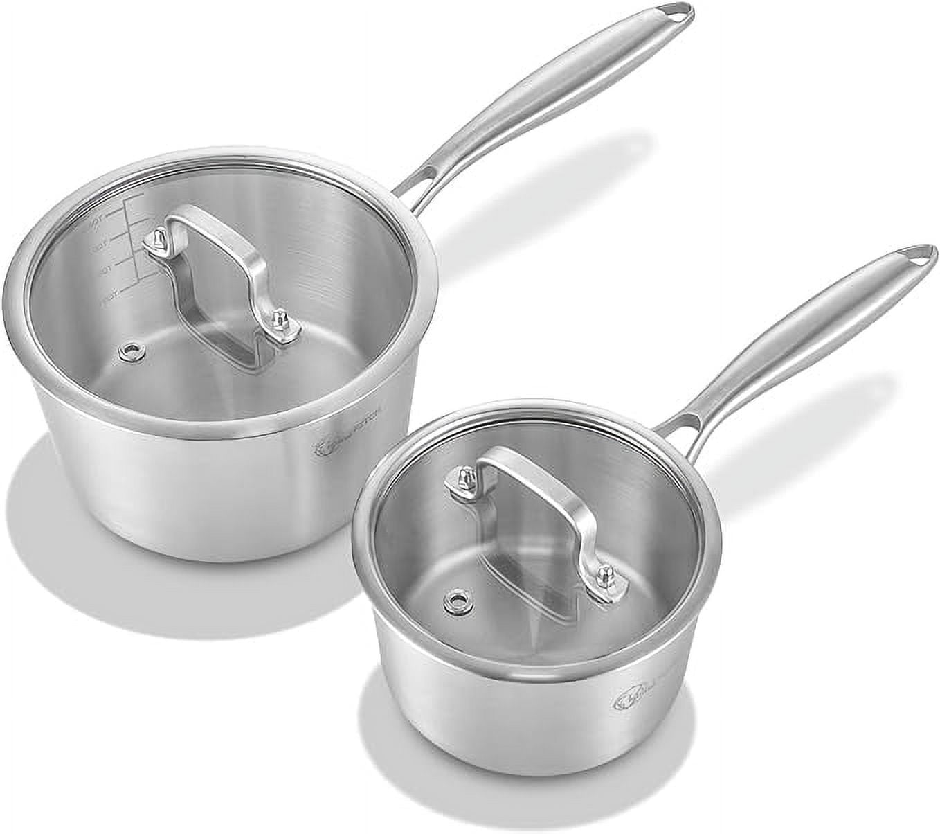 LOLYKITCH Whole Body Tri-Ply Stainless Steel Saucepan Set,1QT & 3QT,Induction Cooking Pot,Oven and Dishwasher Safe.
