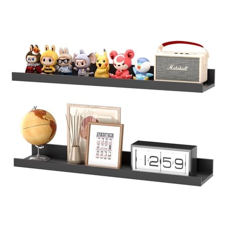 LOMANTOWN 24\" Wall Shelves for Bedroom Decor, Set of 2 Floating Shelves for Wall Storage, Rustic Wood Display Mounted Corner Shelves for Books, Plants, Kitchen, Bathroom, Living Room