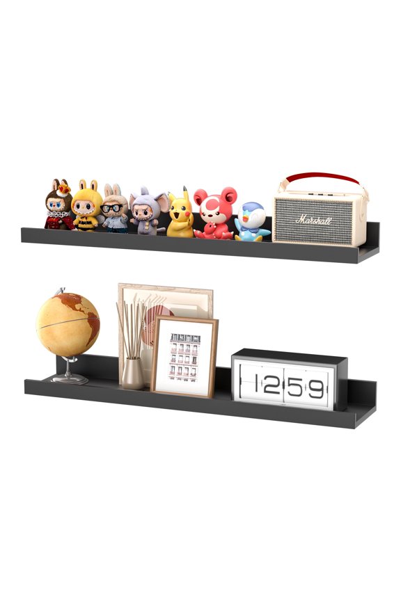 24" Wall Shelves for Bedroom Decor, Set of 2 Floating Shelves for Wall Storage, Rustic Wood Display Mounted Corner Shelves for Books, Plants, Kitchen, Bathroom, Living Room