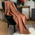 thumbnail image 1 of LOMAO Flannel Blanket Soft Throw Blanket with Pompom Fringe Lightweight Bed Blanket Fit Couch Sofa(70"x 80")(Caramel), 1 of 6