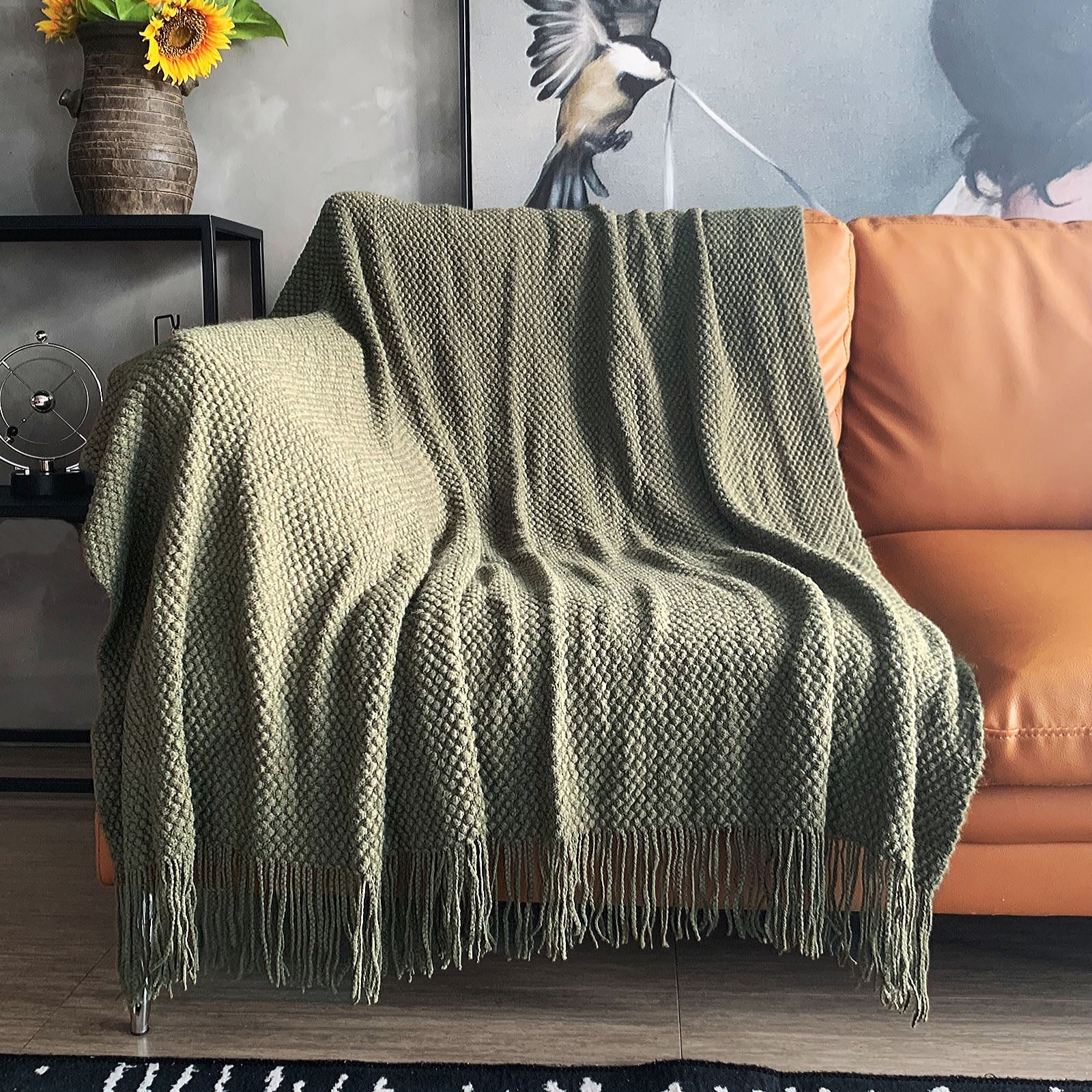 LOMAO Knitted Throw Blanket with Tassels, Bed/Sofa/Living Room Decor ...