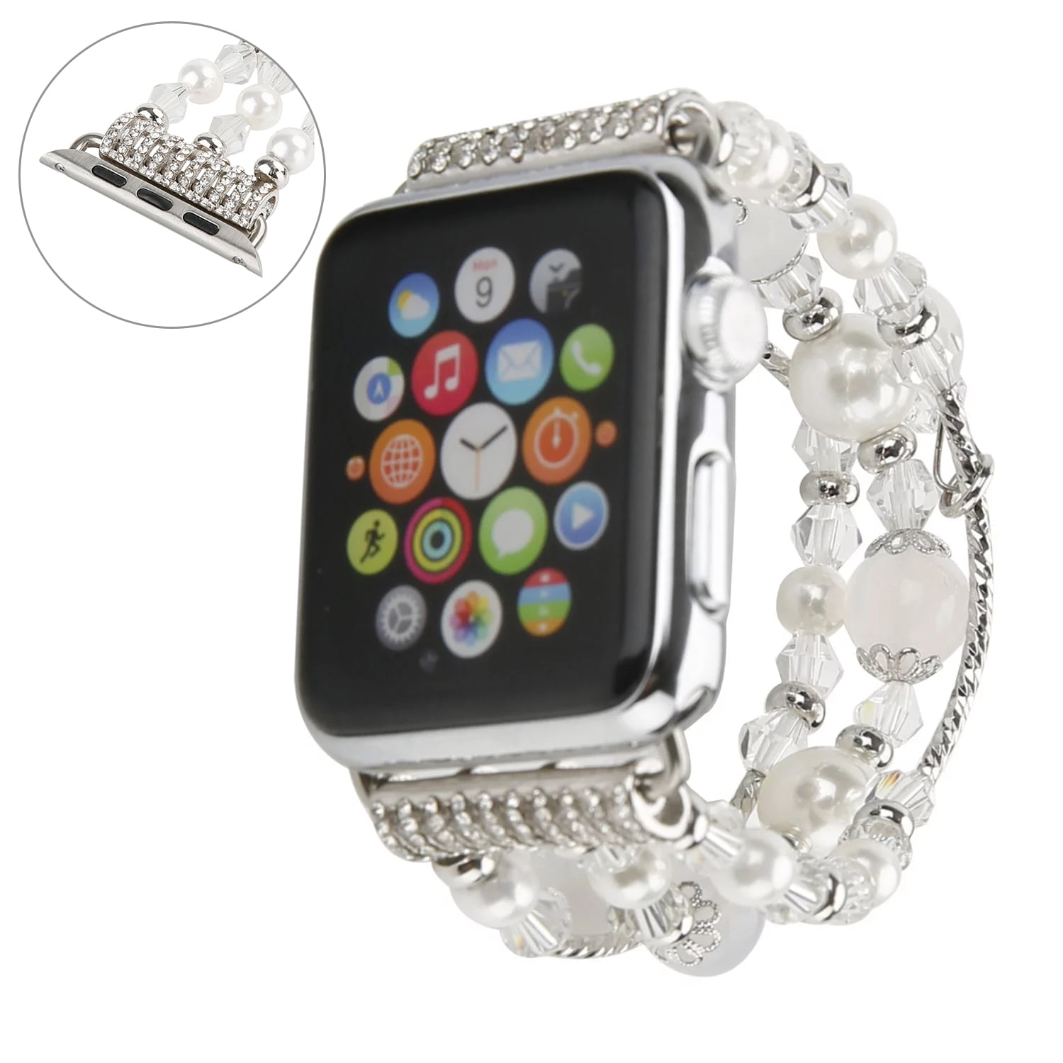 GEMEK White Apple Watch Band 38mm 41mm Women s Agate Pearl Bracelet Strap iWatch Series 8 7 6 5 4 3 2 1 Silver Walmart
