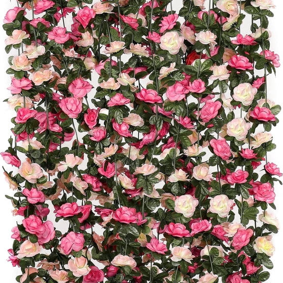 LOMOHOO Artificial Pink Rose Garland 9 Pack 72 ft Fake Silk Flower Vines Faux Ivy Hanging Garland for Wedding Arch Bedroom Wall Outdoor Backdrop Decor