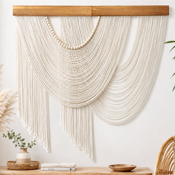 LOMOHOO Large Macrame Wall Hanging Boho Tapestry Handwoven Cotton Rope Tapestry Chic Fringe Wall Art for Home Office Decor 31.5"W x 31.5"L