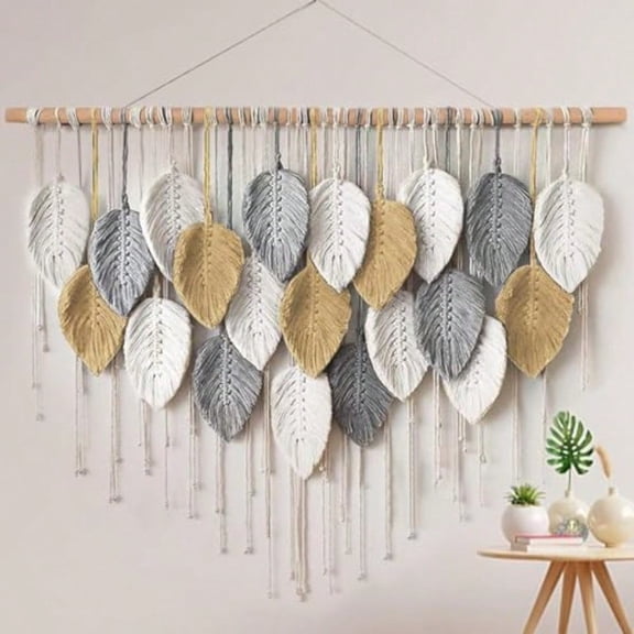 LOMOHOO Large rame Wall Hanging Boho Home Decor Bohemian Woven Tapestry Leaf Feather Wall Art Decoration for Living Room Bedroom Apartment Gallery Dorm Perfect Handmade Gift Ideas 39 W x 30.7 L
