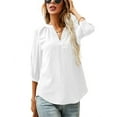 thumbnail image 1 of LOMON Women's 3/4 Sleeve Henley V-Neck Button Up Pleated Back Blouses Swiss Dot Blouse Tops Shirts, 1 of 8