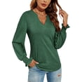 thumbnail image 1 of LOMON Women's Casual Puff Long Sleeve Tunic Tops V-Neck Pleated Flare Blouse T-Shirts with Smocked Cuffs, 1 of 8