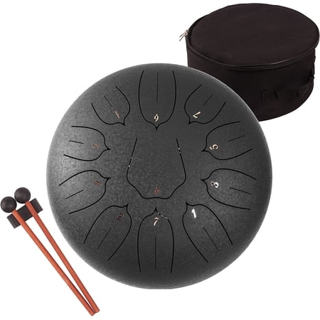 LOMUTY Steel Tongue Drum 11 Notes 12" Meditation Musical Percussion Instrument Drum(Black)