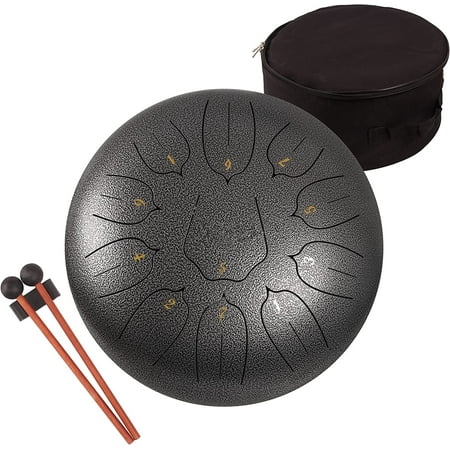 LOMUTY Steel Tongue Drum 11 Notes 12" Meditation Musical Percussion Instrument Hand Pan Drum(Silver)