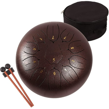 LOMUTY Steel Tongue Drum 11 Notes 12 inches Handpan Drum Percussion Instruments with Bag, Music Book, Mallets and Bracket(Dark Purple)