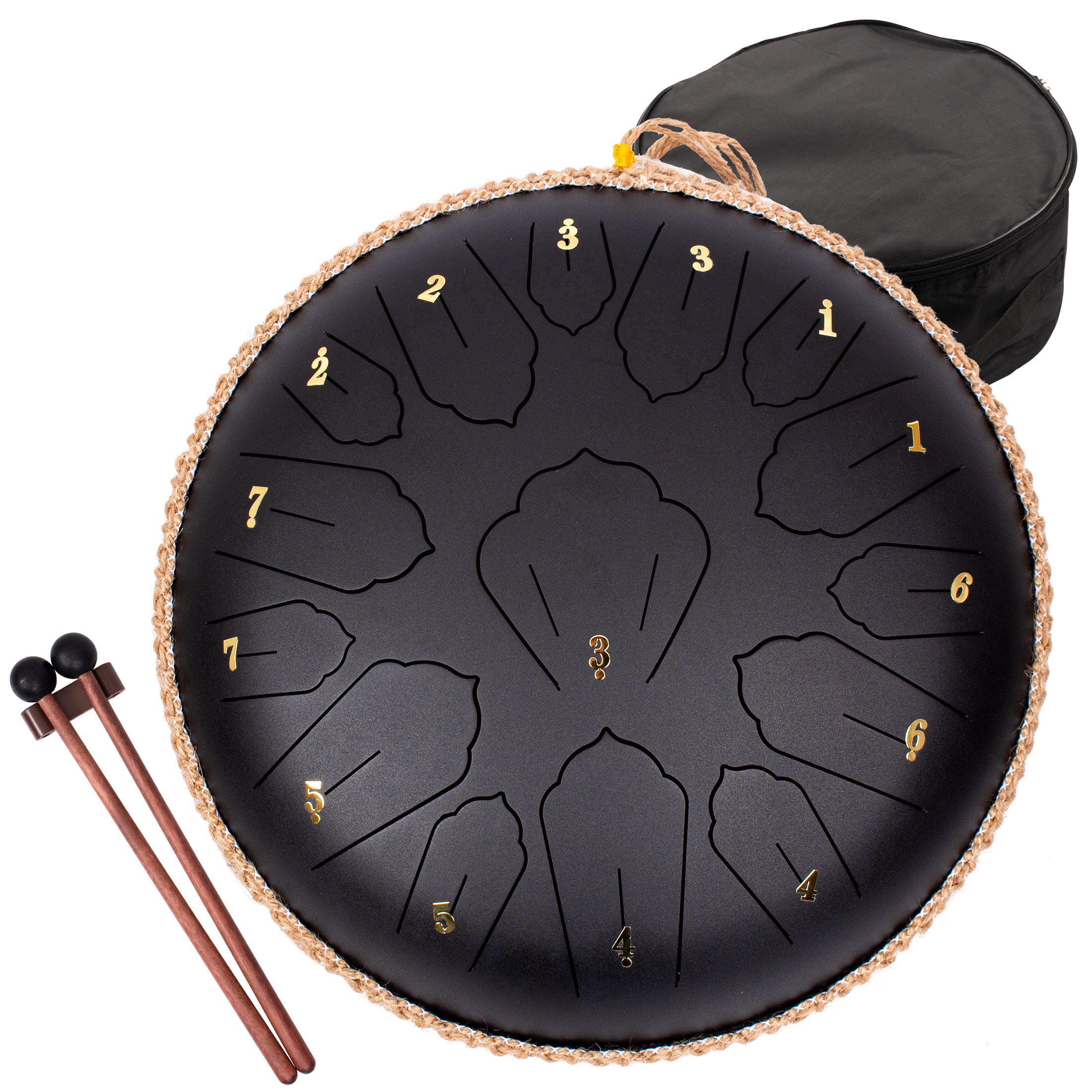 LOMUTY Steel Tongue Drum 15 Notes 12 Inches C-Major,(Black)