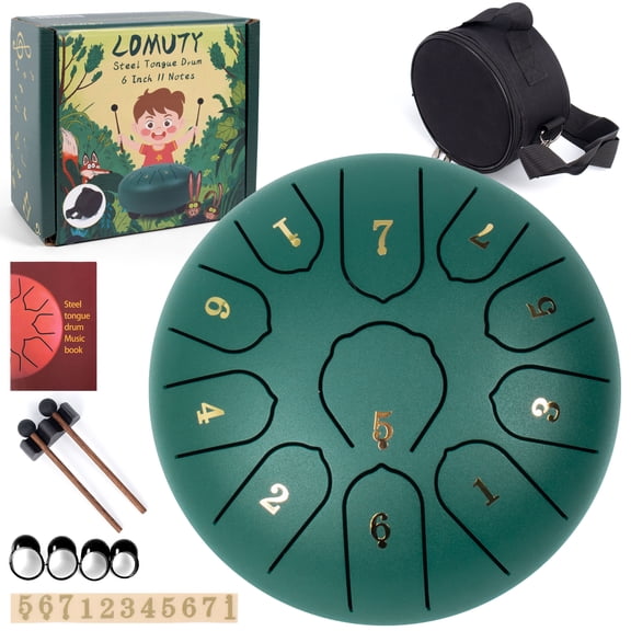 LOMUTY Steel Tongue Drum 6 Inch 11 Notes - Outdoor Meditation & Yoga Instrument,Green