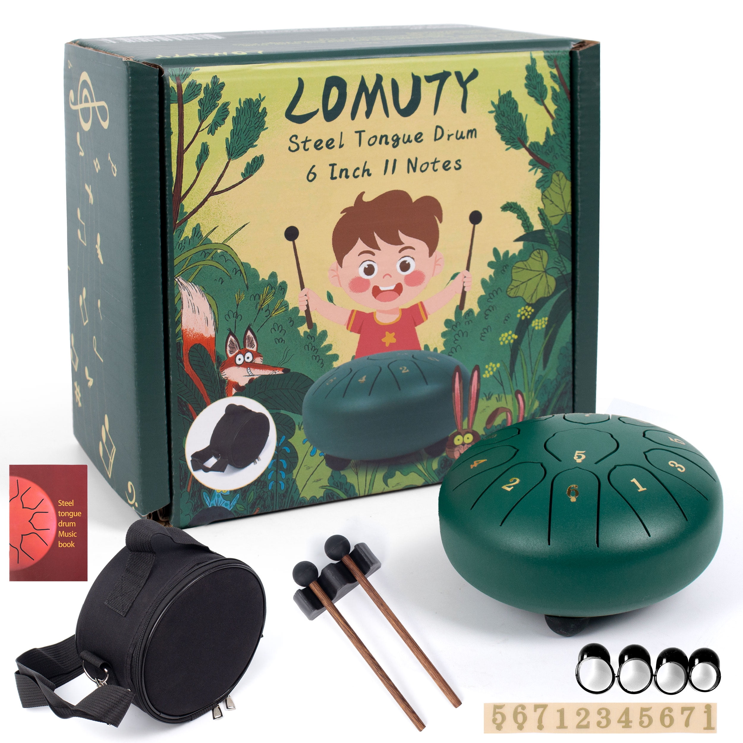 LOMUTY Steel Tongue Drum 6 Inch 11 Notes - Outdoor Meditation & Yoga Instrument,Green