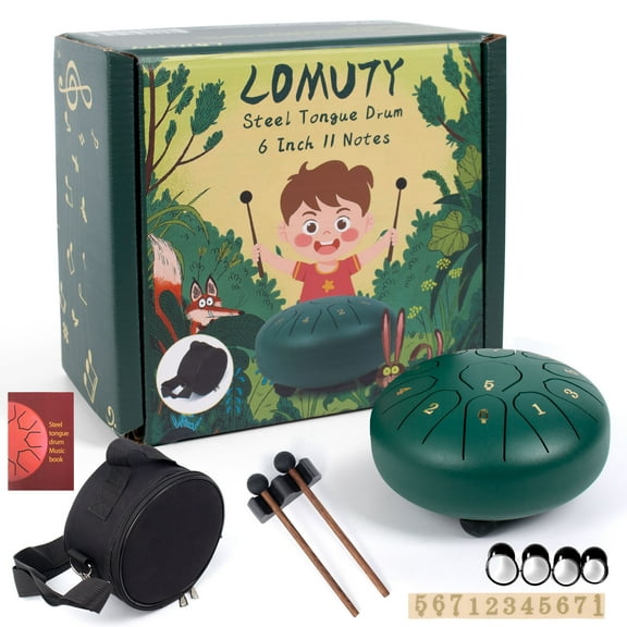 LOMUTY Steel Tongue Drum 6 Inch 11 Notes - Outdoor Meditation & Yoga Instrument,Green