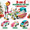 thumbnail image 1 of LOMYOLO 3-in-1 Collision Transforming Car Toys, 3 Magnetic Race Cars Combine into Santa Reindeer Sleigh with Lights and Music, Christmas Gift for Kids Ages 3-6, 1 of 7