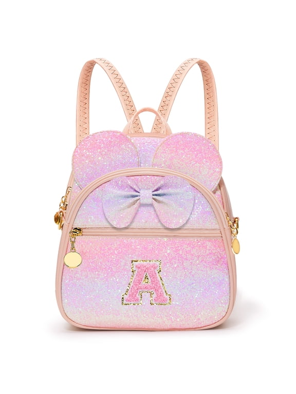 Birthday Gifts for Girls Initial Mini Kids Backpack Girls Personalized Initial Crossbody Bag Gifts for Daughter Sister Niece, Lightweight Kid Backpacks for Preschool, Daycare, Travel - A