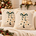 thumbnail image 1 of LOMYOLO Christmas Pillow Covers 18x18 Inch Set of 2, Ivory White 3D Plush Christmas Tree Throw Pillow Covers with Bow and Embroidered Accents, Neutral Holiday Winter Couch Sofa Decor, 1 of 9