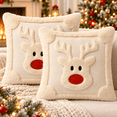 thumbnail image 1 of LOMYOLO Christmas Throw Pillow Covers 18x18IN Set of 2, Soft Faux Fur Holiday Decorative Pillow Covers for Couch Sofa Bed 3D Embroidered Couch Cover Home Decor Pillow Covers - Cute Reindeer, 1 of 8
