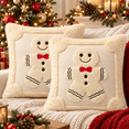 thumbnail image 1 of LOMYOLO Christmas Throw Pillow Covers 20x20IN Set of 2, Soft Faux Fur Holiday Decorative Pillow Covers for Couch Sofa Bed 3D Embroidered Couch Cover Home Decor Pillow Covers - Cute Gingerbread, 1 of 8