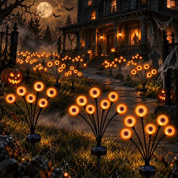 LOMYOLO Halloween Solar Eyeball Lights Outdoor, 2 Pack 12 LED Scary Swaying Eye Landscape Path Lights Waterproof Solar Garden Lights for Yard Lawn Walkway Patio Halloween Decorations Party Decor