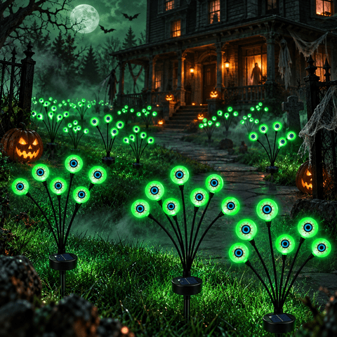 LOMYOLO Halloween Solar Eyeball Lights Outdoor, 2 Pack 12 LED Scary Swaying Eye Landscape Path Lights Waterproof Solar Garden Lights for Yard Lawn Walkway Patio Halloween Decorations Party Decor