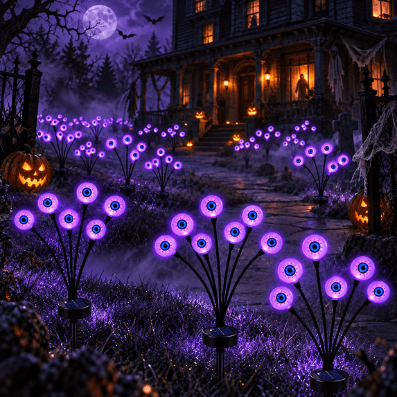 LOMYOLO Halloween Solar Eyeball Lights Outdoor, 2 Pack 12 LED Scary Swaying Eye Landscape Path Lights Waterproof Solar Garden Lights for Yard Lawn Walkway Patio Halloween Decorations Party Decor