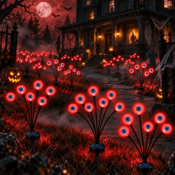 LOMYOLO Halloween Solar Eyeball Lights Outdoor, 2 Pack 12 LED Scary Swaying Eye Landscape Path Lights Waterproof Solar Garden Lights for Yard Lawn Walkway Patio Halloween Decorations Party Decor