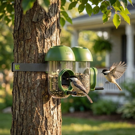 LONA Love Nature D1 Weatherproof 2-Piece Tube Feeders Kit with Mounting Connector Block, Green