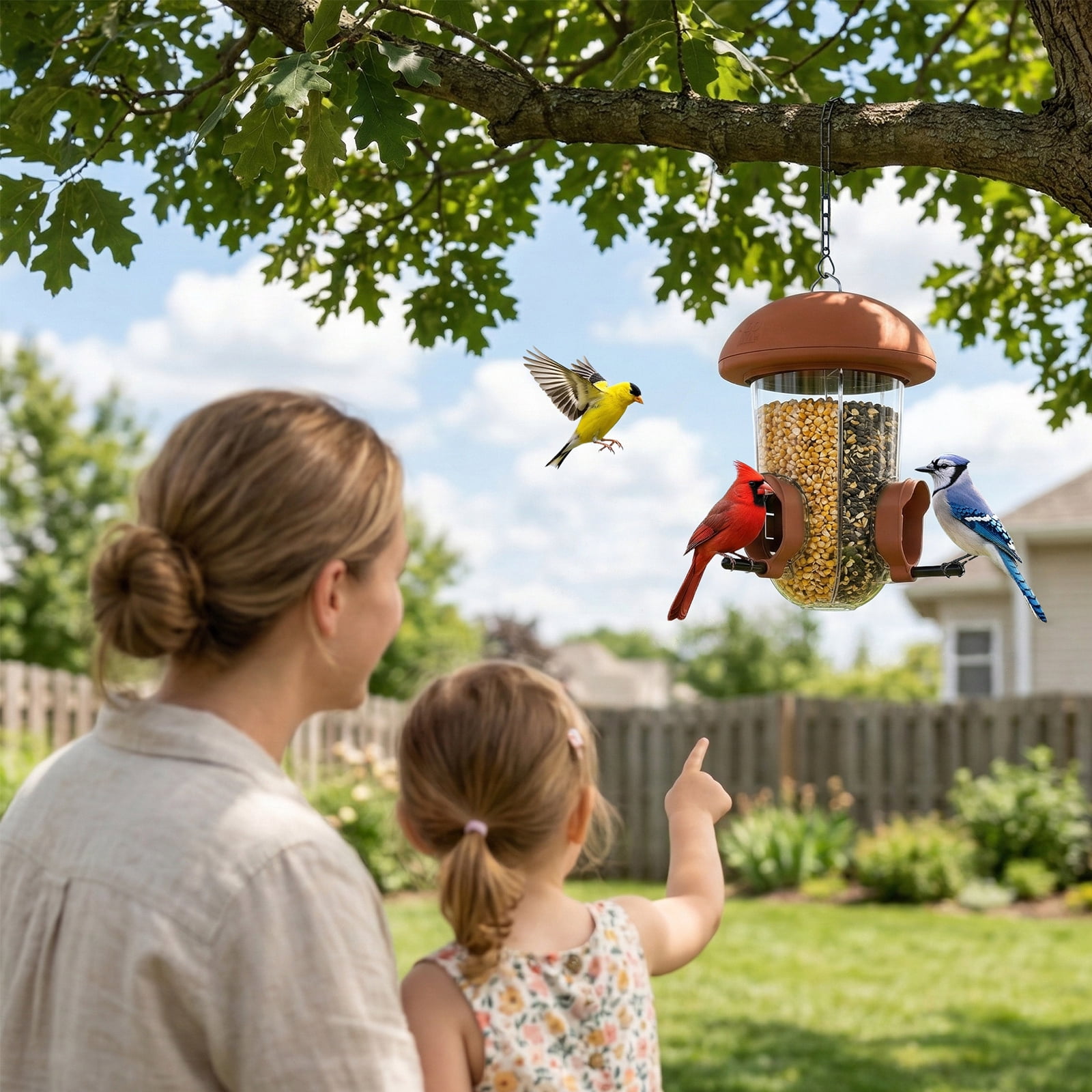 LONA Outdoor Bird Feeder, 3-Compartment & 3-Port Weather-Resistant Tube Feeder with Multiple Hanging Methods, Brown