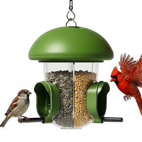 LONA Outdoor Tube Bird Feeder, 3-Compartment Hanging Bird Feeder with Weatherproof Dome & 3 Feeding Ports (Green)