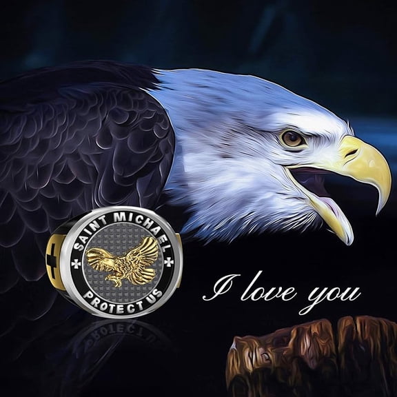 LONAGO Men Eagle Ring Sterling Silver Man Signet Ring Gift for Father Friends