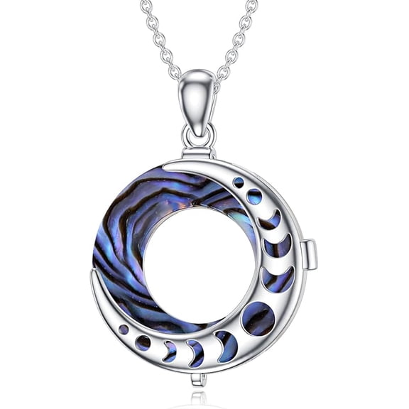 LONAGO Moon Phase Necklace 925 Sterling Silver Round Crystal Triple Goddess Glowing Moon Pendant Jewelry for Women