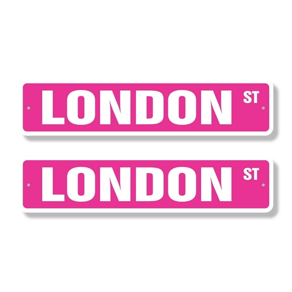LONDON Classic Street Sign (2 Pack) Childrens Name Room Sign Road Sign | 4" X 18" Plastic Address Sign