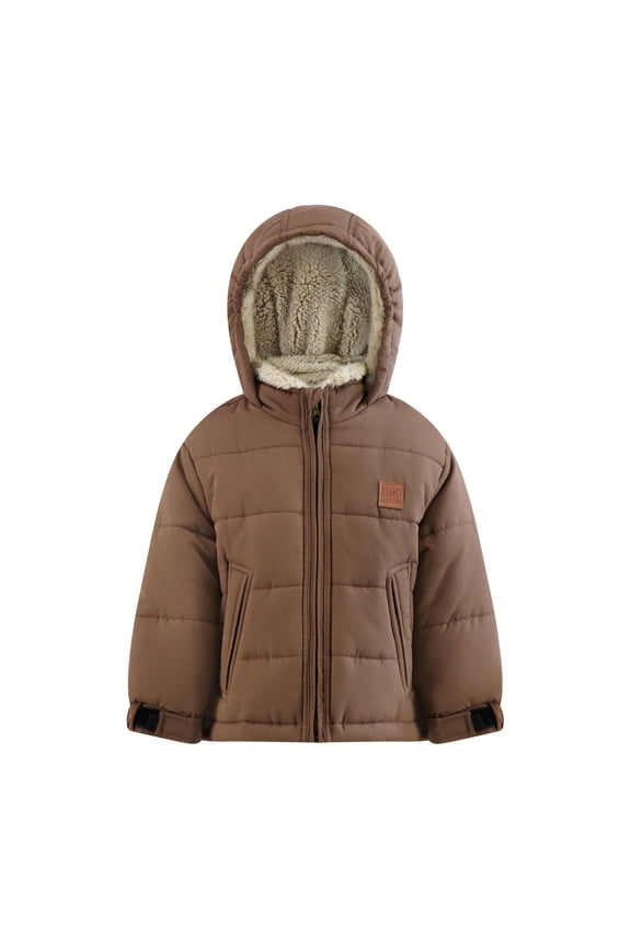 Boys' Active Puffer Jacket - Stylish Winter Coat, Brown, 14/16