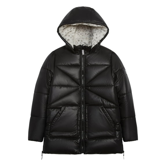LONDON FOG Girls Heavyweight Hooded Winter Jacket Full Zip, Black, 4