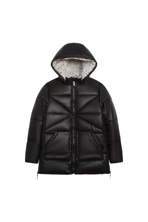 Girls Heavyweight Hooded Winter Jacket Full Zip, Black, 5/6