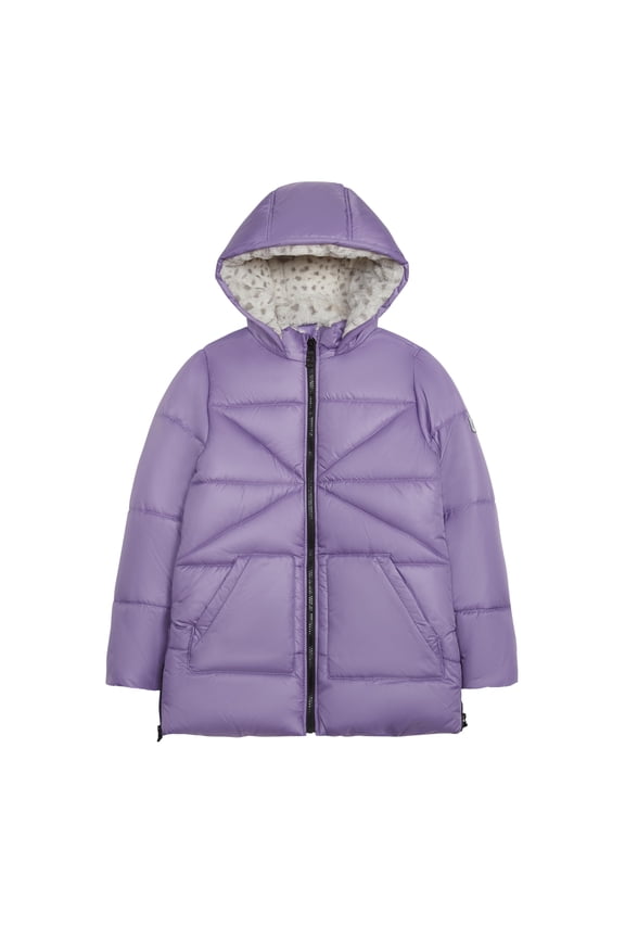 Girls Heavyweight Hooded Winter Jacket Full Zip, Purple, 14/16