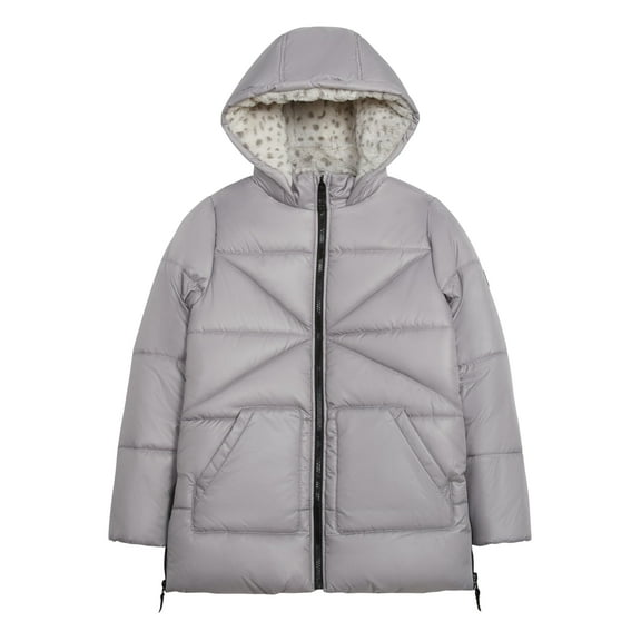 LONDON FOG Girls Heavyweight Hooded Winter Jacket Full Zip, Silver, 14/16