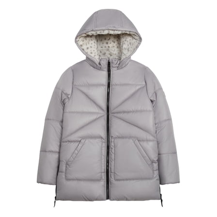 LONDON FOG Girls Heavyweight Hooded Winter Jacket Full Zip, Silver, 6X