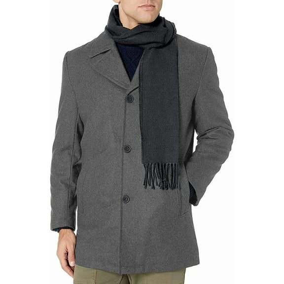 LONDON FOG Men's Car Coats Classic Fit Overcoats for Men Wool Blend Top Coats for Men with Scarf
