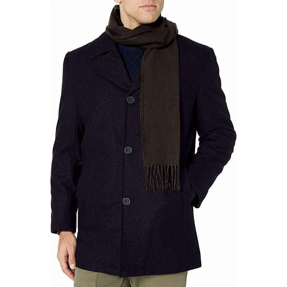 LONDON FOG Men's Car Coats Classic Fit Overcoats for Men Wool Blend Top Coats for Men with Scarf