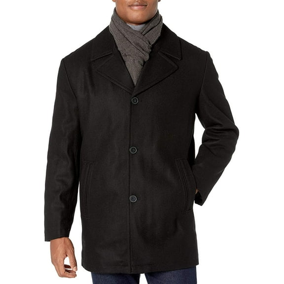 LONDON FOG Men's Car Coats Classic Fit Overcoats for Men Wool Blend Top Coats for Men with Scarf