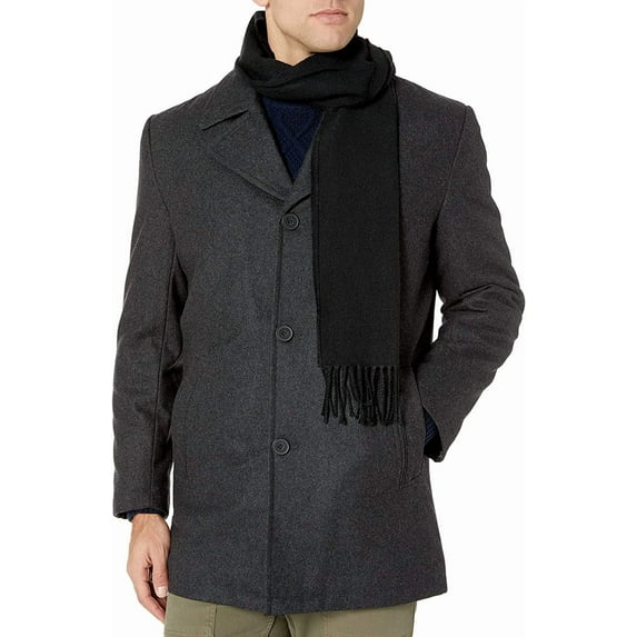 LONDON FOG Men's Car Coats Classic Fit Overcoats for Men Wool Blend Top Coats for Men with Scarf