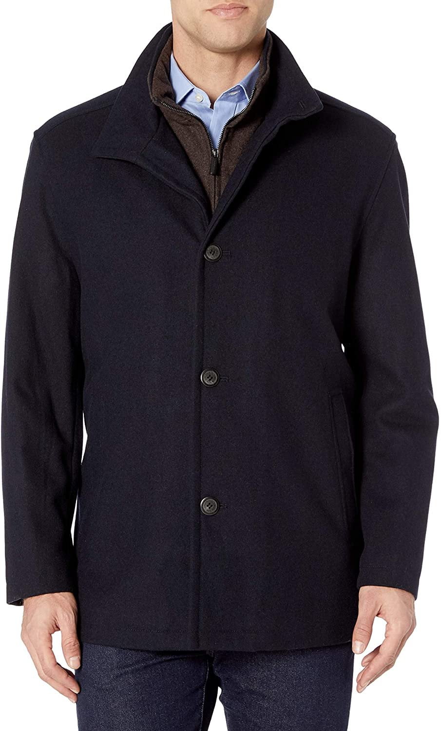LONDON FOG Men's Wool Blend Car Coat with Bib,Navy Hea/Brown, 4XB