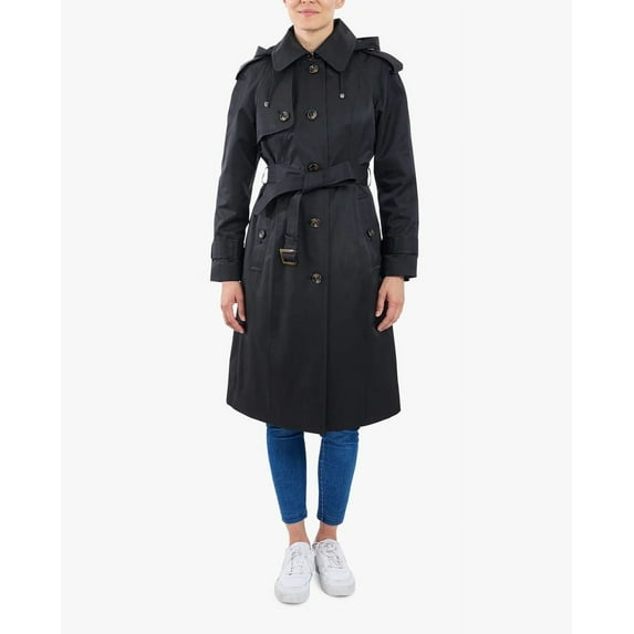 London Fog Women's Single Breasted Trench coat Regular and Plus Size (Black, 0X)