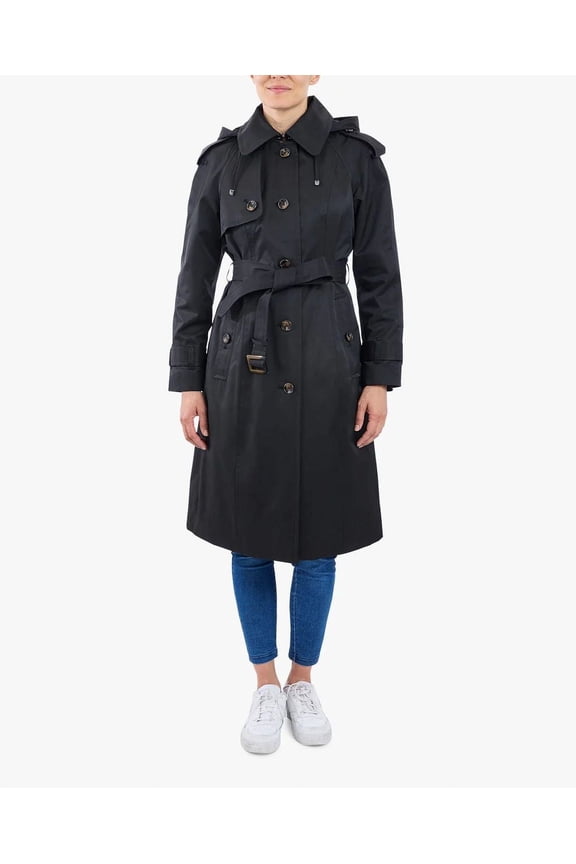 Women's Single Breasted Trench coat Regular and Plus Size (Black, L)