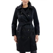 LONDON FOG Women's Black Double Breasted Belted Trench Coat Jacket