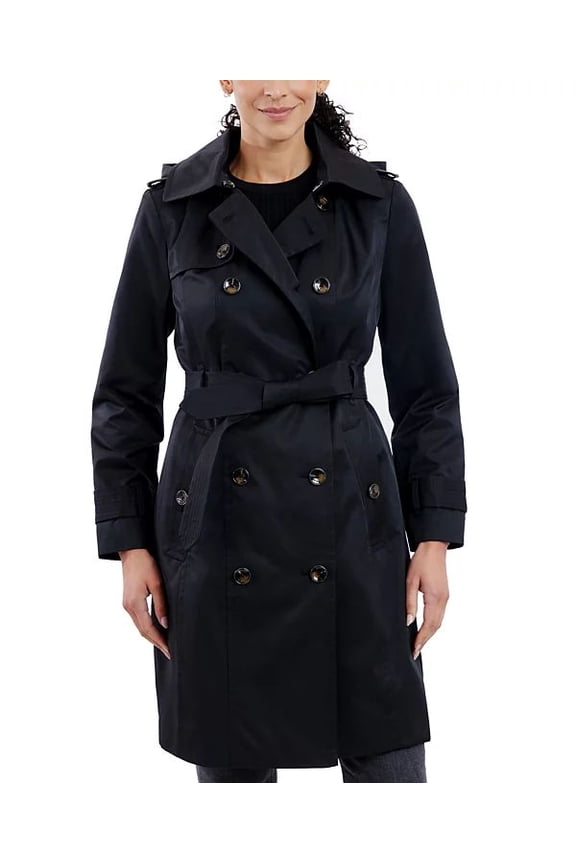 Women's Black Double Breasted Belted Trench Coat Jacket