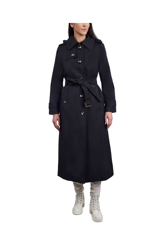 Women's Classic Single Breasted Trench Coat (Black, L)