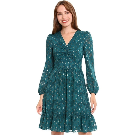 LONDON TIMES Womens Printed Fit & Flare Dress, Green, 12
